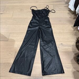 Good American Black Faux Leather Jumpsuit
